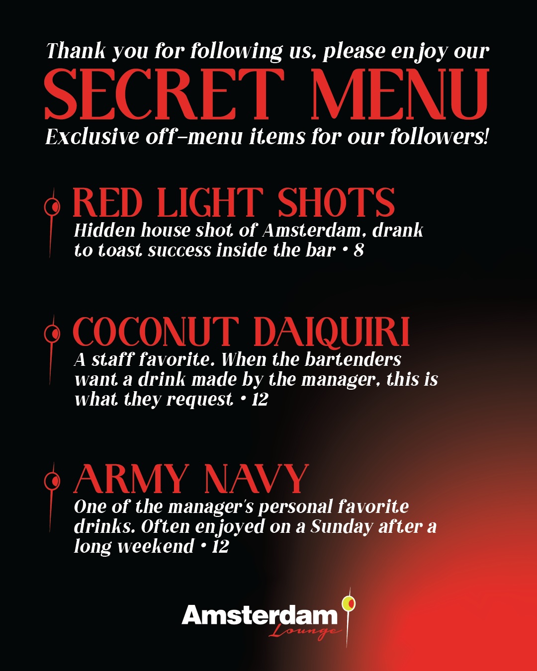 Amsterdam Lounge Secret Menu